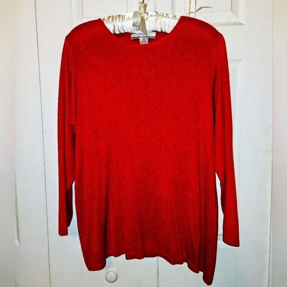 #309 SALON Z- SAKS FIFTH AVENUE- RED SPARKLED SWEATER: SIZE: 1X - Picture 1 of 5